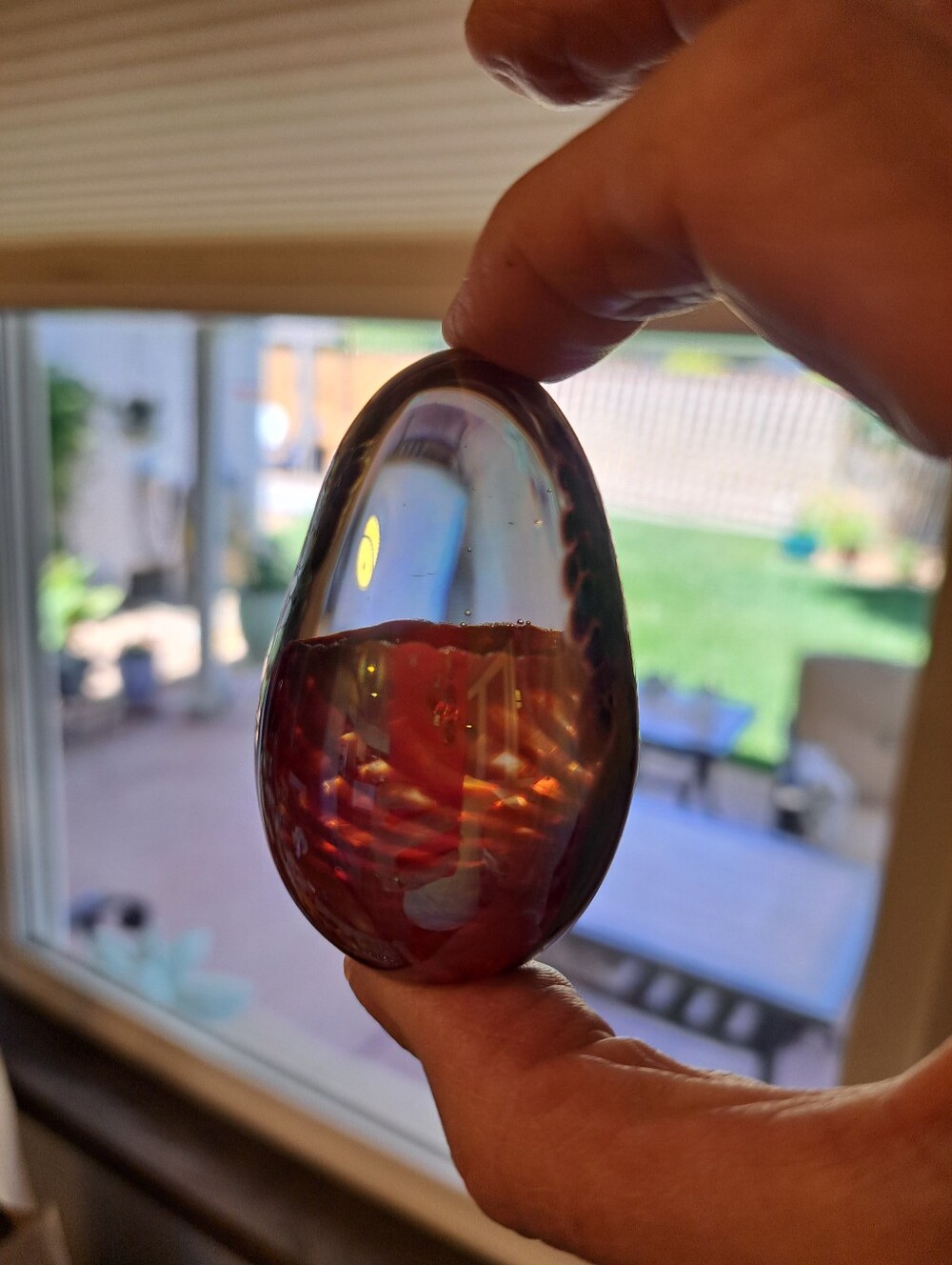 Iridescent Art Glass MSH 95 Egg, Controlled Bubble Swirled Egg